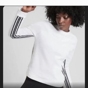 Athleta 24/7 Semi Cropped White Crew Sweatshirt w/ Black Stripes